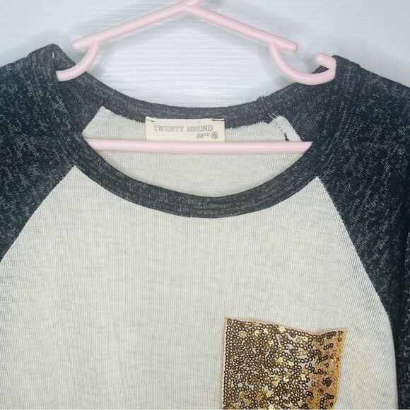 Twenty Second 22nd Long Sleeve Raglan Tee Gold Sequin Pocket Cream 10 / 11 - Picture 3 of 9